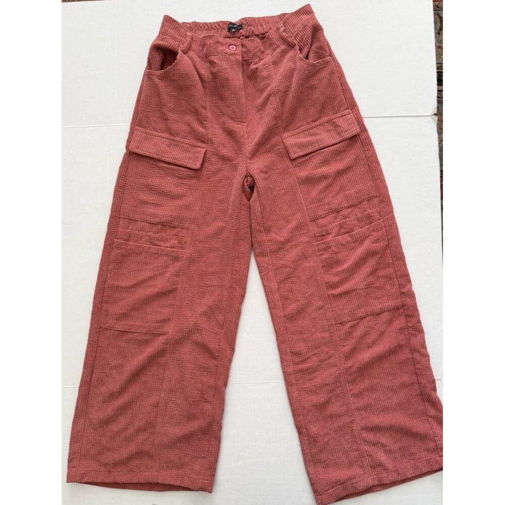 Hunter & Brown Women’s XL Pink Corduroy Wide-Leg Cargo Pants Pockets 30 Inseam